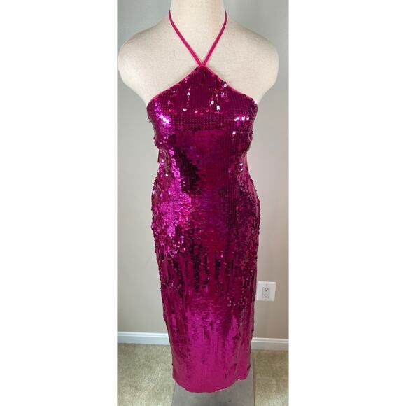 CULT GAIA Tasmina Sequin Embellished Halterneck Pink Midi Dress Size Medium - Picture 5 of 10
